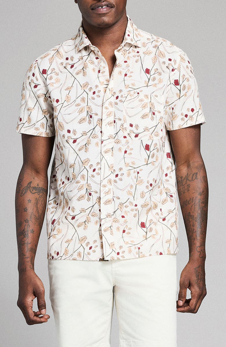 Billy Reid Textural Oat Short Sleeve Button-Up Shirt, Main, color, Tinted White