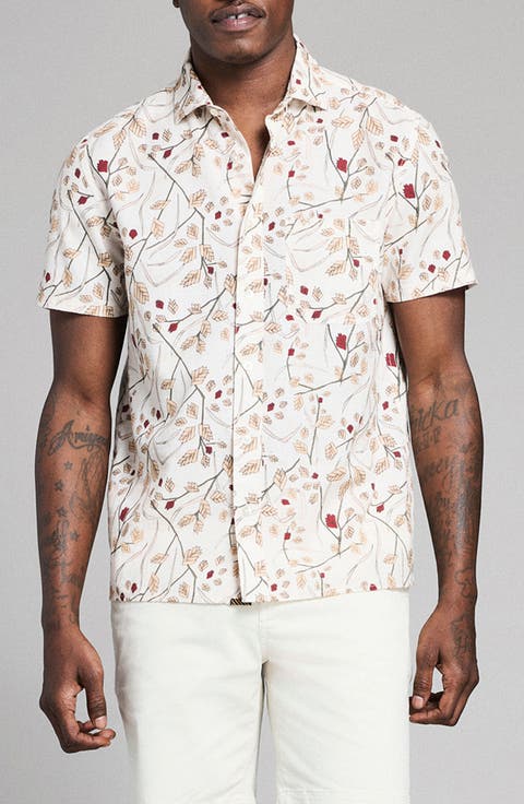 Textural Oat Short Sleeve Button-Up Shirt