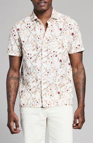 Billy Reid Textural Oat Short Sleeve Button-Up Shirt