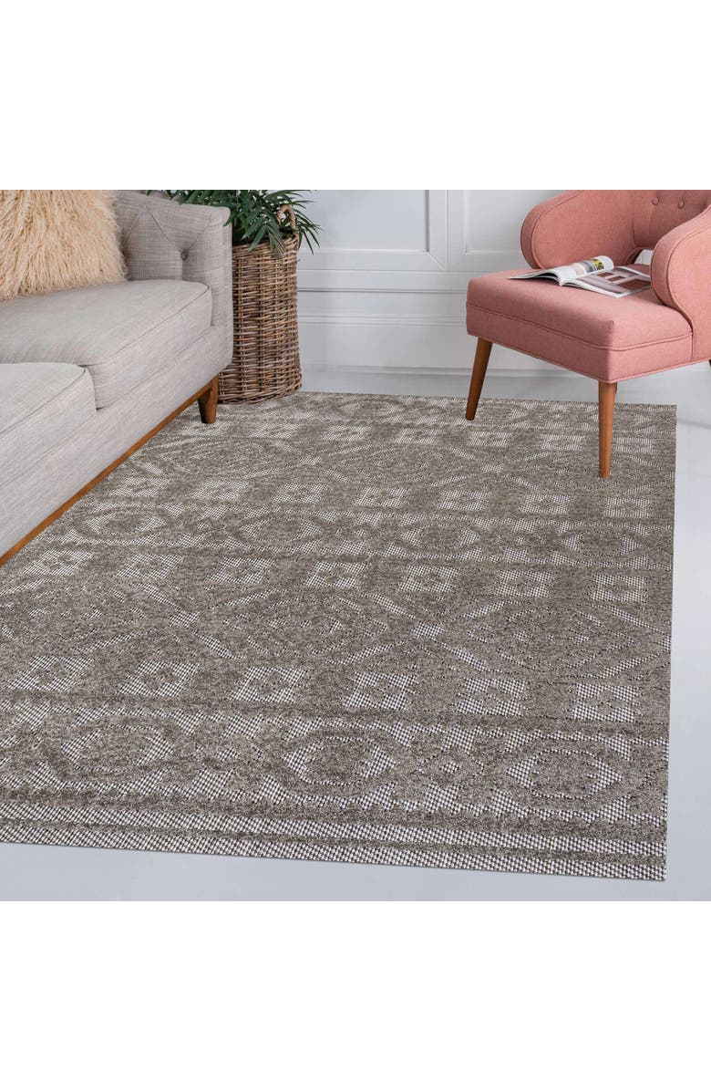 JONATHAN Y Citta High-Low Pile Mediterranean Tile Indoor/Outdoor Area Rug, Alternate, color, Dark Gray/Ivory