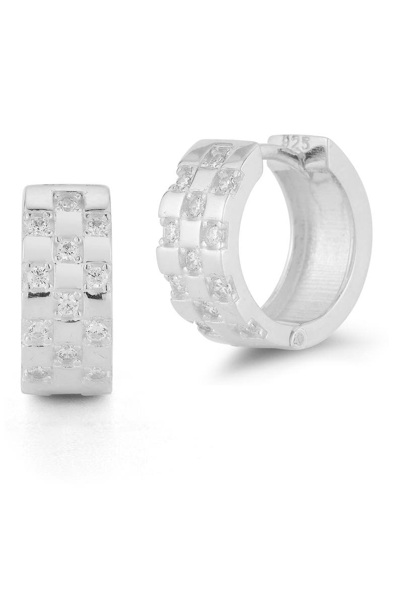 Cubic Zirconia Checkered Huggie Hoop Earrings, Main, color, SILVER