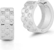 SPHERA MILANO Cubic Zirconia Checkered Huggie Hoop Earrings