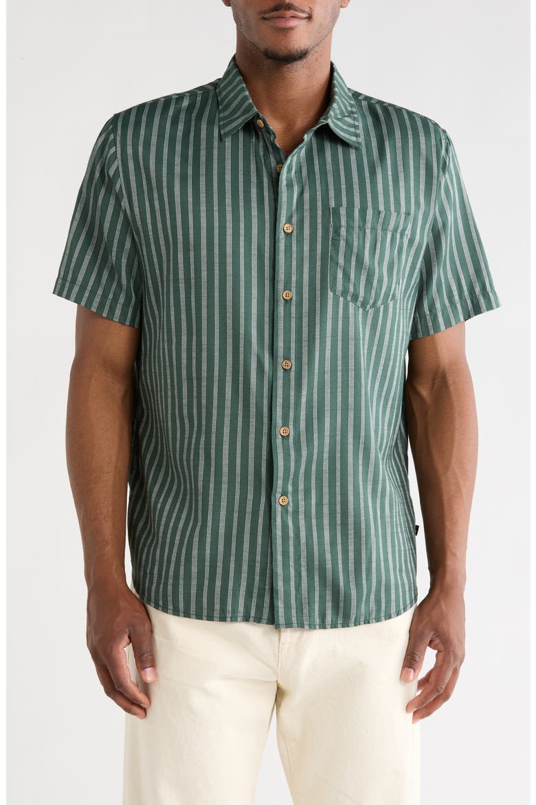 Venice Yarn Dyed Slub Short Sleeve Button-Up Shirt, Main, color, EUCALYPTUS