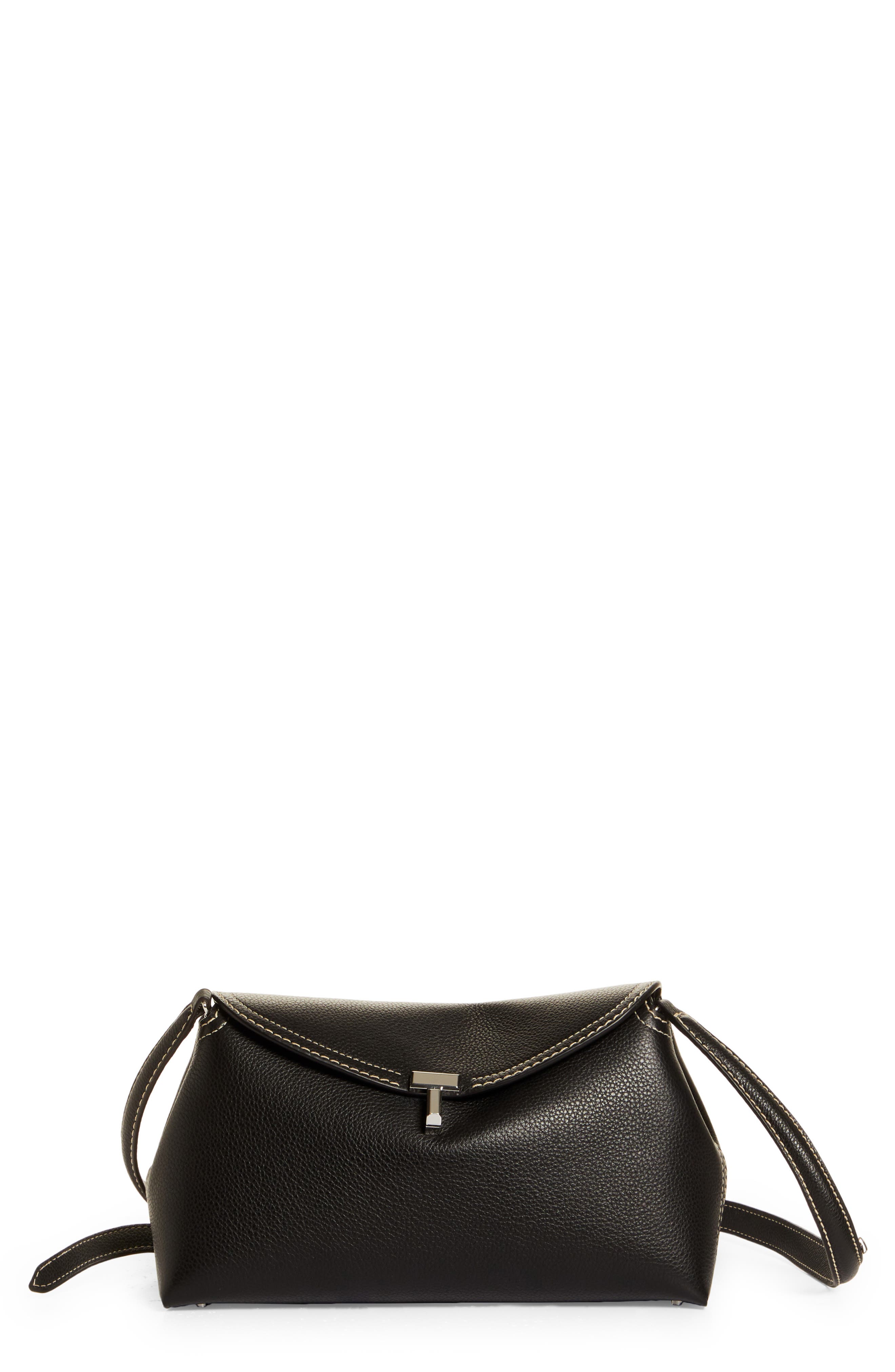 TOTEME T-Lock Leather Clutch, Main, color, Black Grain