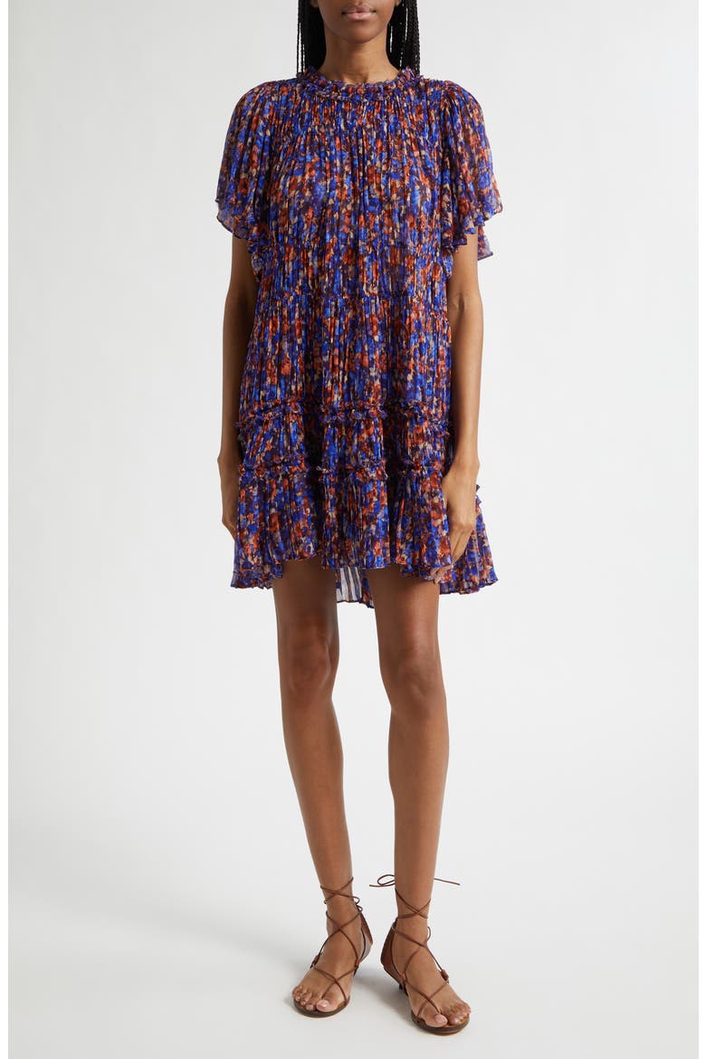 Ryla Floral Silk Shift Dress, Main, color, VIOLET