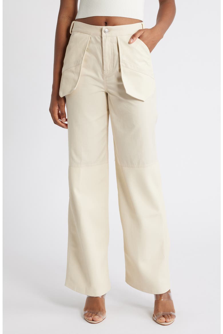 Faux Leather & Twill Paneled Pants, Main, color, CREAM