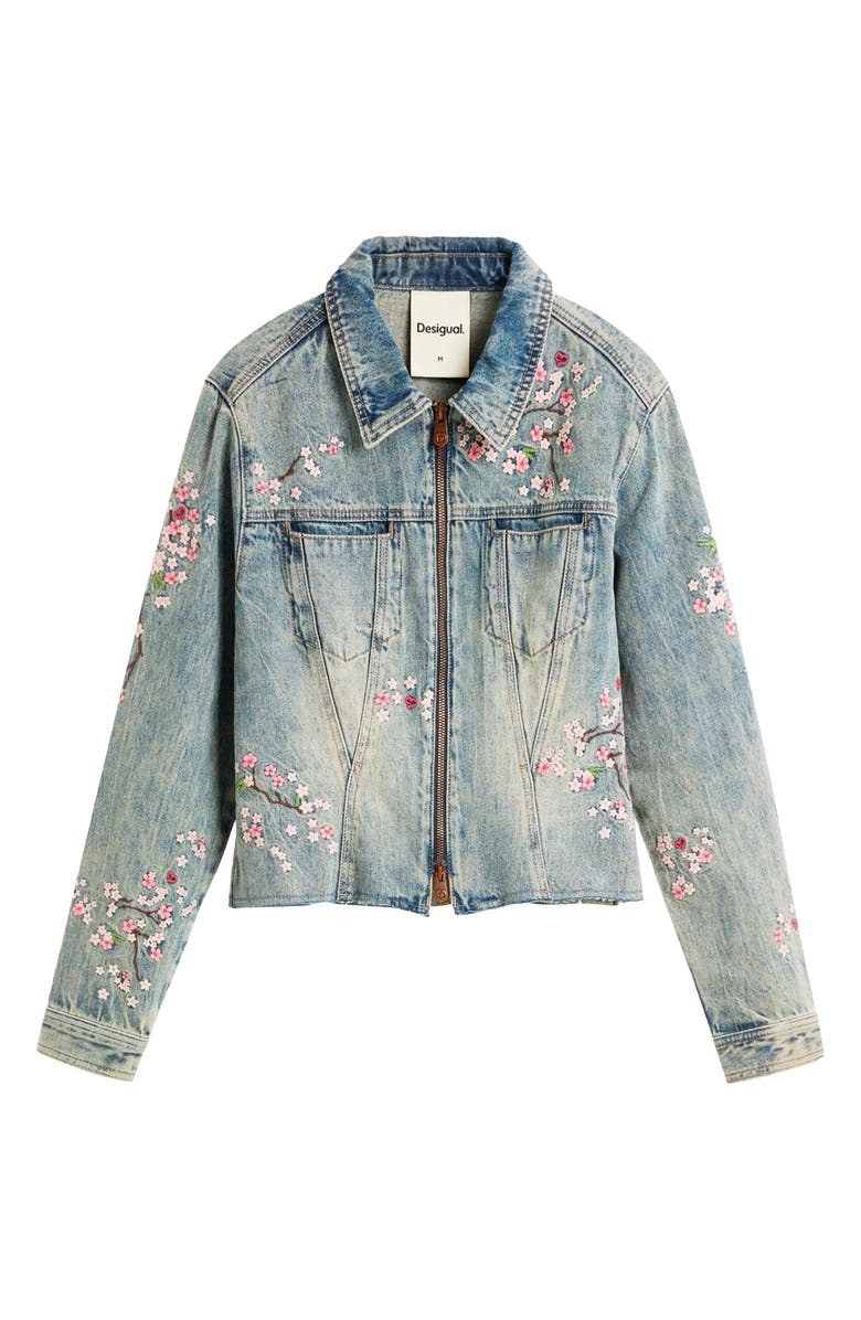 Desigual Embroidered Denim Trucker Jacket, Alternate, color,
