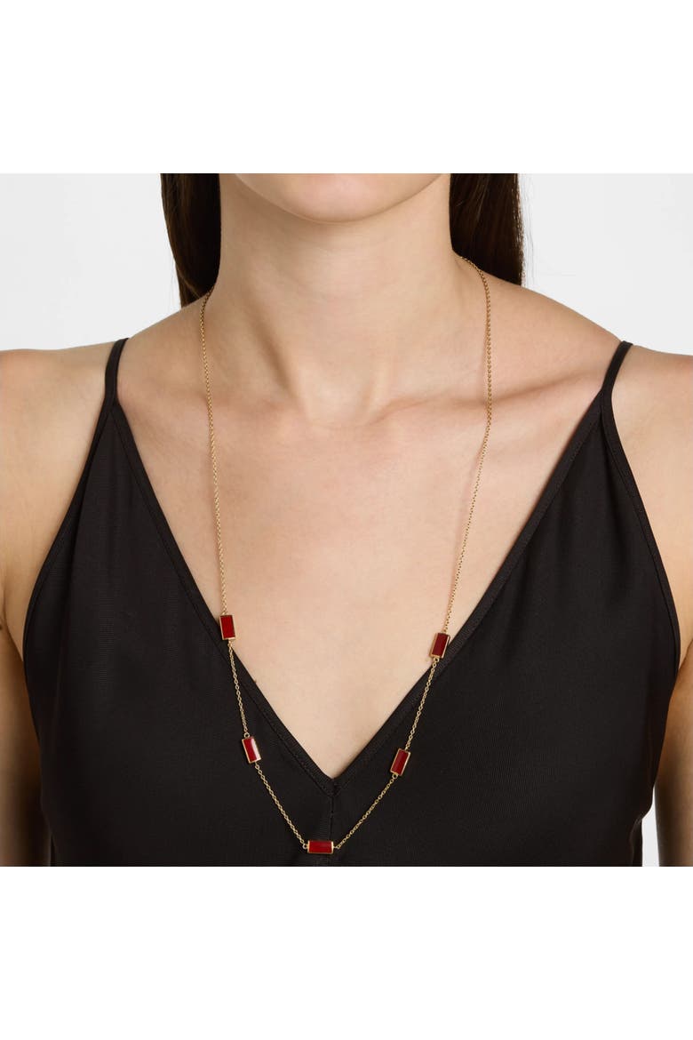 Five Stations Rectangle Dash Necklace In Sterling 18K Gold Overlay, Alternate, color, RED