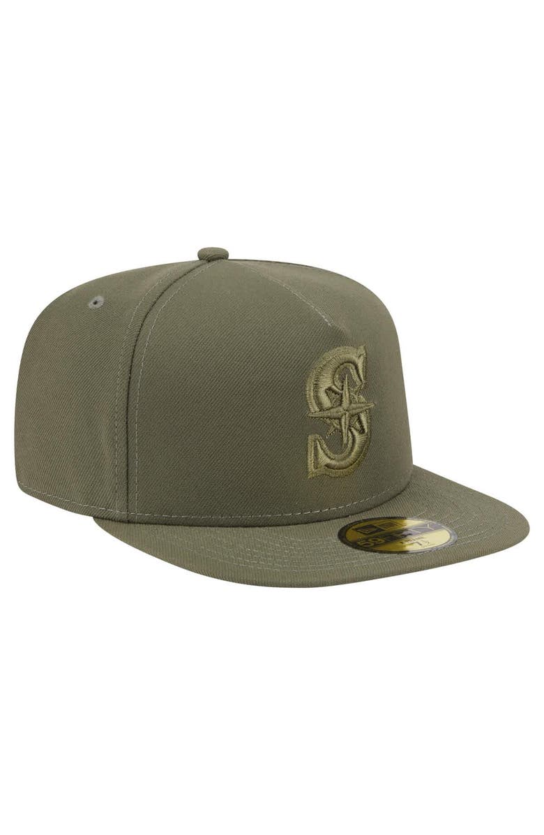 New Era Men's New Era Olive Seattle Mariners Color Pack A-Frame 59FIFTY Fitted Hat, Alternate, color, 