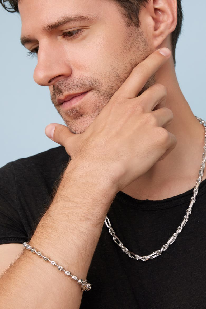 Mens Axis Bead Bracelet in Sterling Silver, Alternate, color, Silver