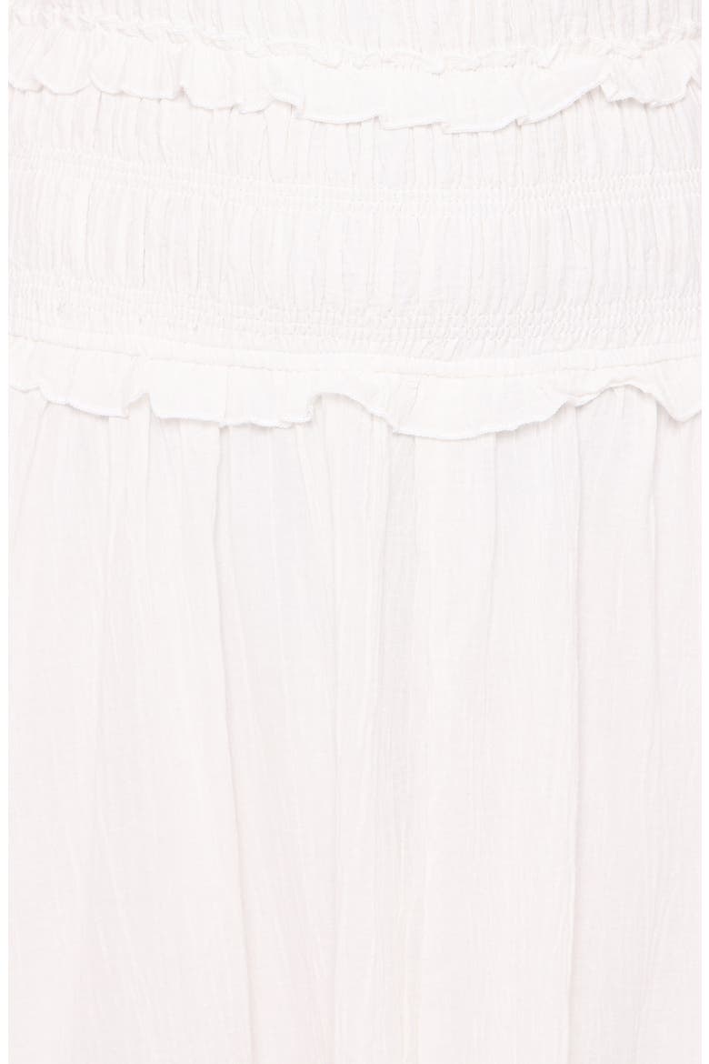Enola Shirred Ruffle Trim Midi Dress, Alternate, color, WHITE