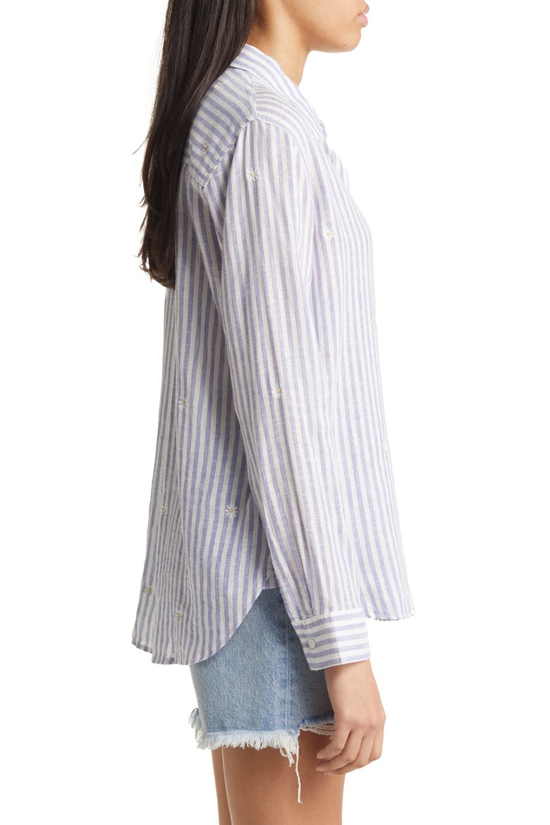 Women's Charli Stripe Linen Blend Button-Up Shirt, Alternate, color, BLUE STRIPE DAISY EMBROIDERY