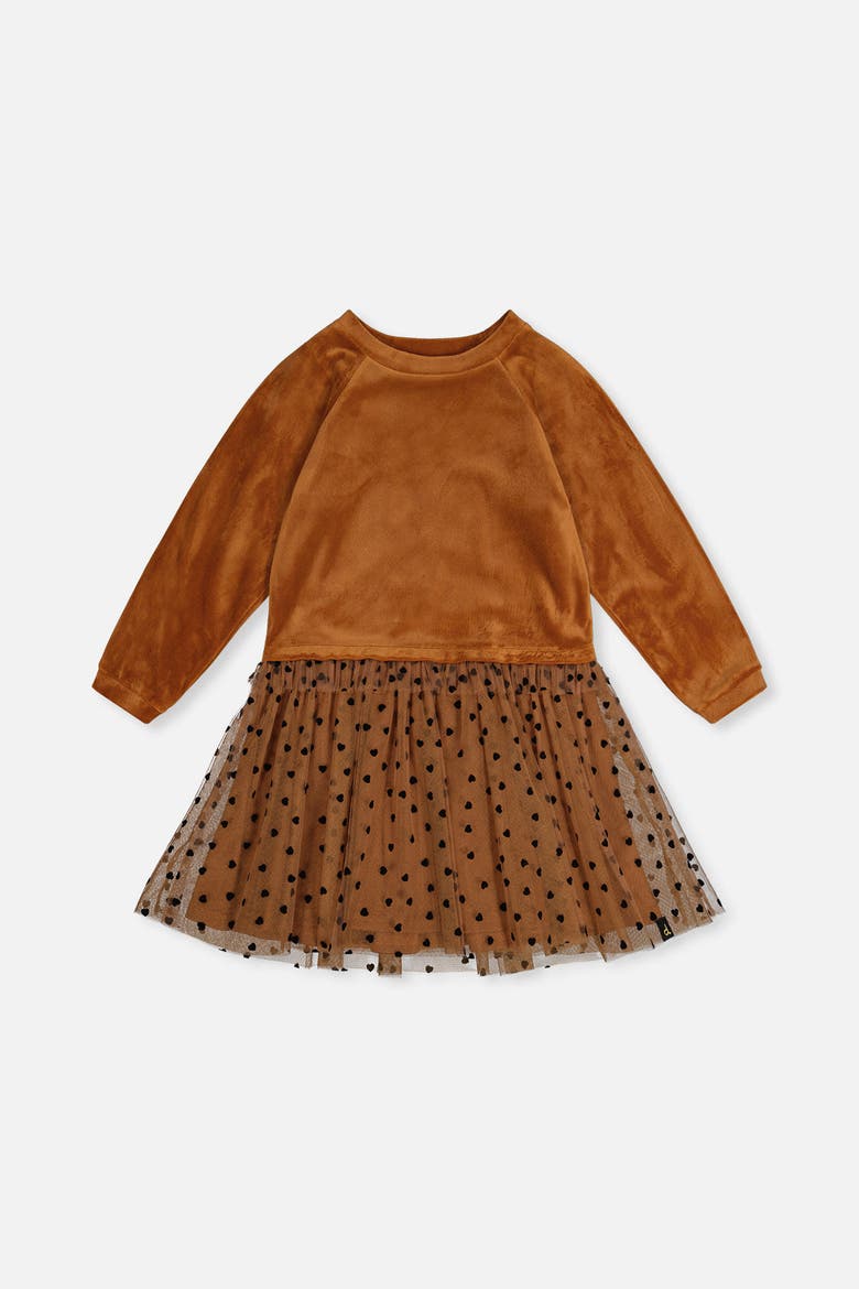 Bi-Material Dress Brown, Main, color, Brown
