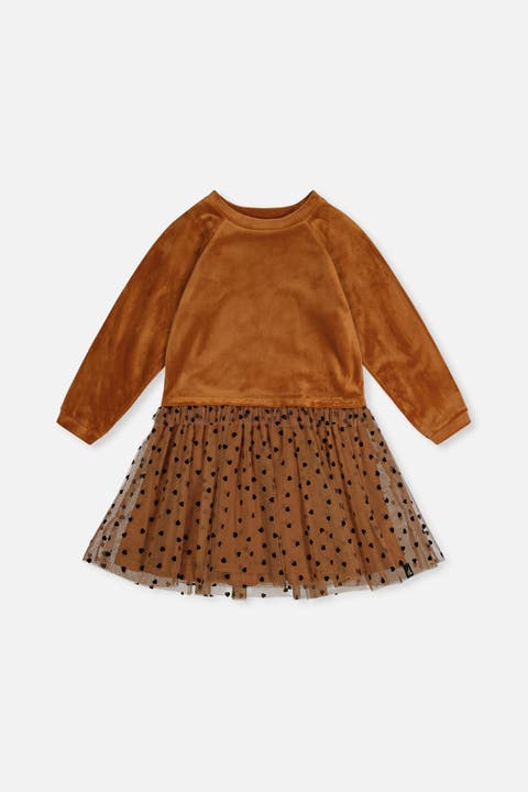 Bi-Material Dress Brown