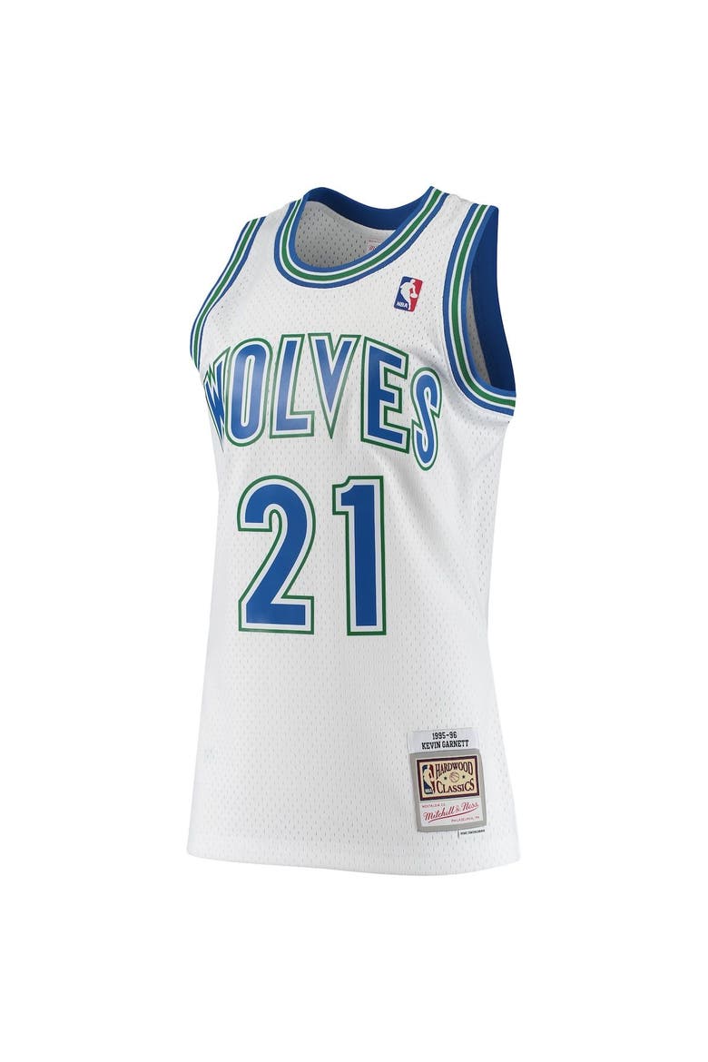 Men's Mitchell & Ness Kevin Garnett White Minnesota Timberwolves 1995/96 Hardwood Classics Swingman Jersey, Alternate, color, White