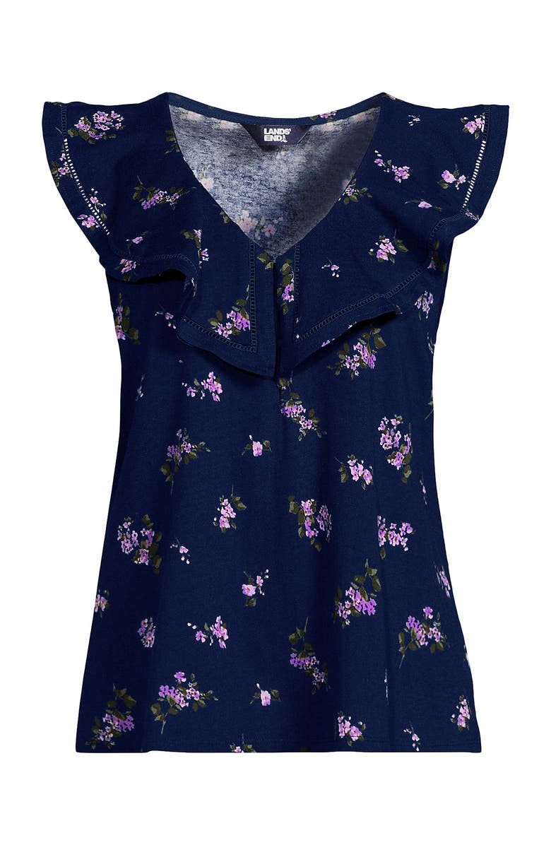 Lands' End V Neck Cascade Ruffle Top, Alternate, color, 