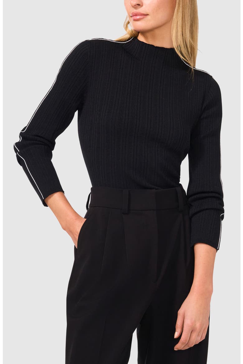 Piped Mock Neck Rib Sweater, Alternate, color, RICH BLACK 060