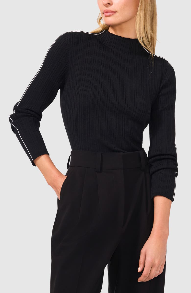 Halogen<sup>®</sup> Piped Mock Neck Rib Sweater, Alternate, color, Rich Black 060