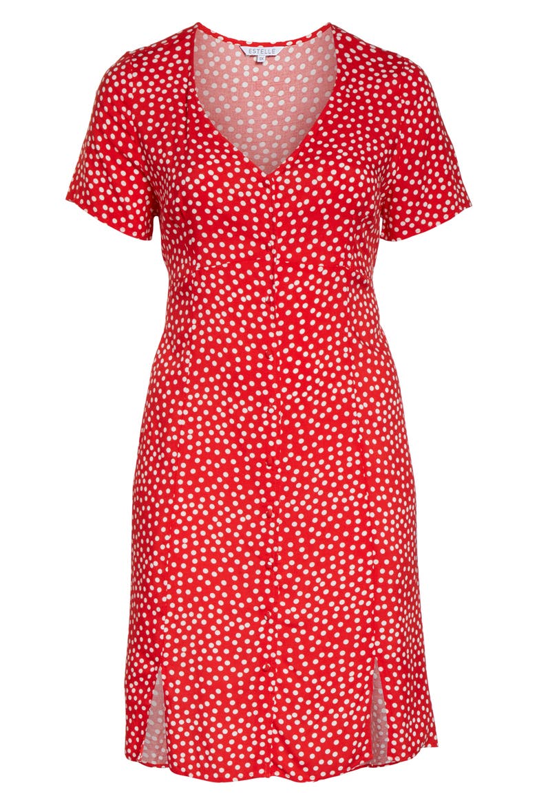 Adeline Polka Dot Empire Waist Dress, Alternate, color, RED/ MILK