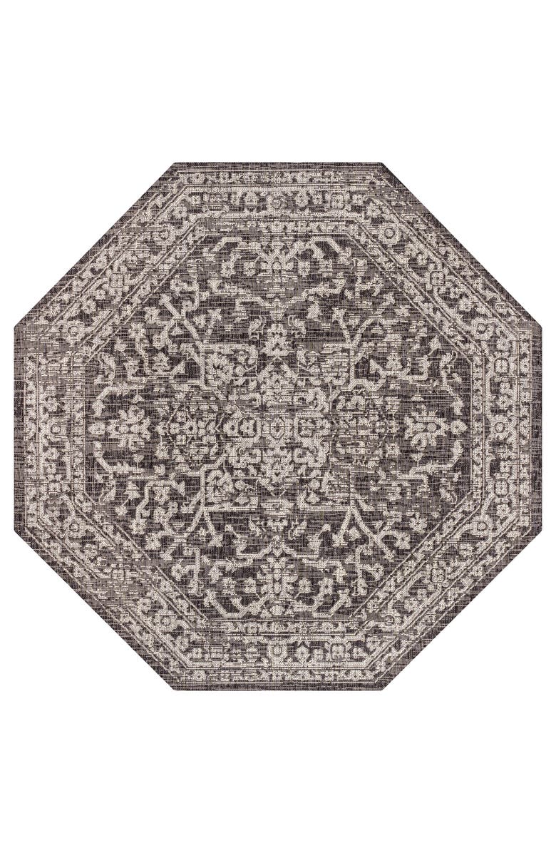 JONATHAN Y Malta Bohemian Medallion Textured Weave Octagon Indoor/Outdoor Area Rug, Main, color, Black/Gray