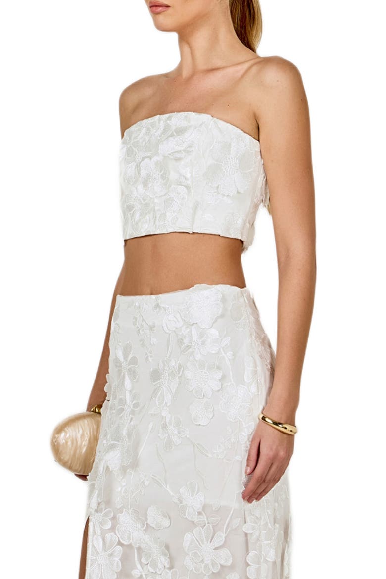 Embroidered Flower Strapless Top & Maxi Skirt Set, Alternate, color, WHITE