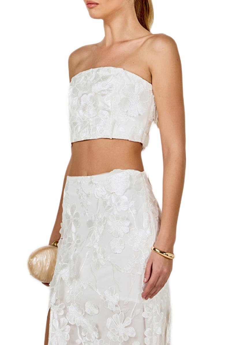 Endless Rose Embroidered Flower Strapless Top & Maxi Skirt Set, Alternate, color, White