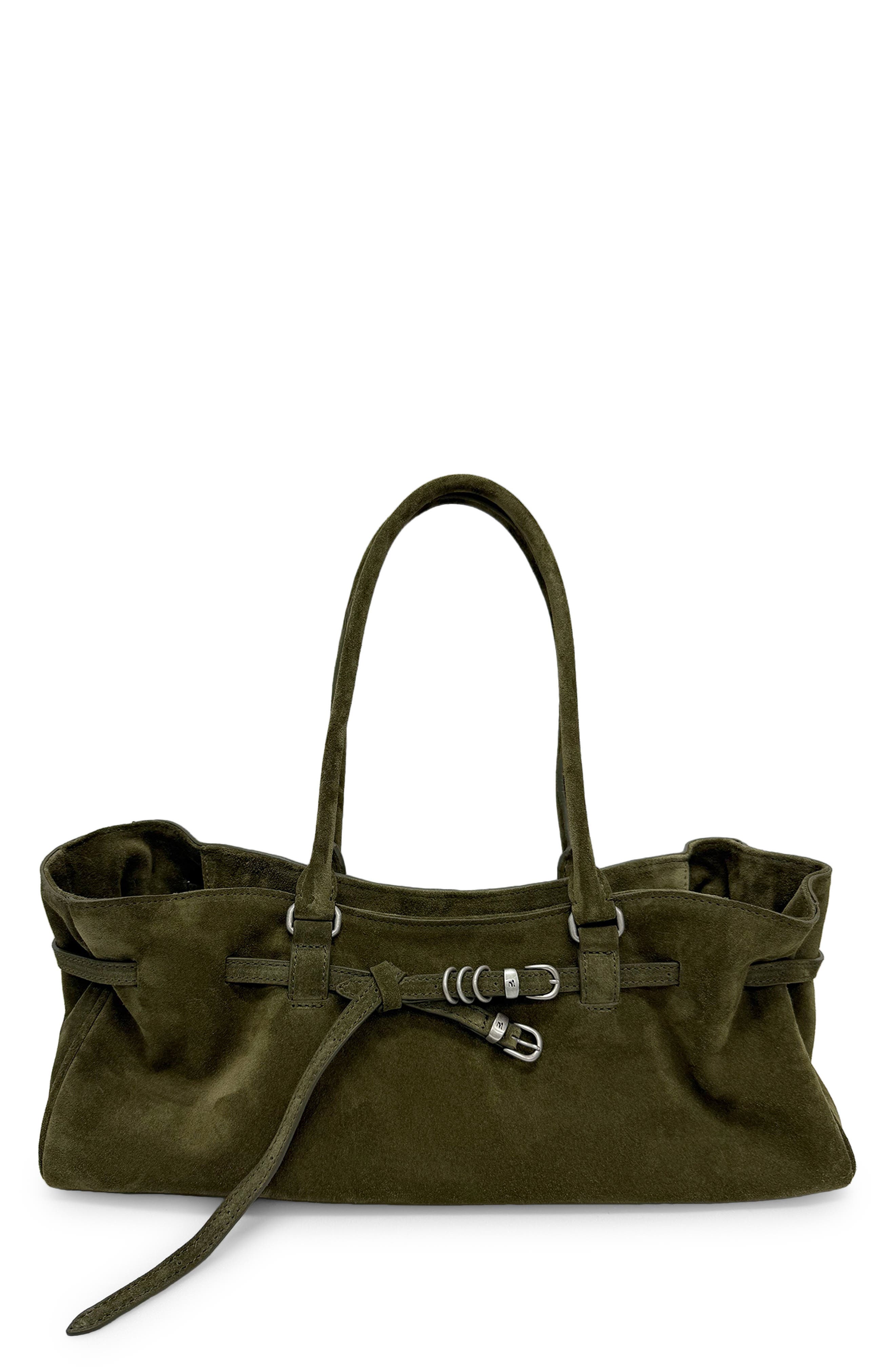 Soft Grandma Leather Shoulder Bag, Main, color, DARK OLIVE SUEDE