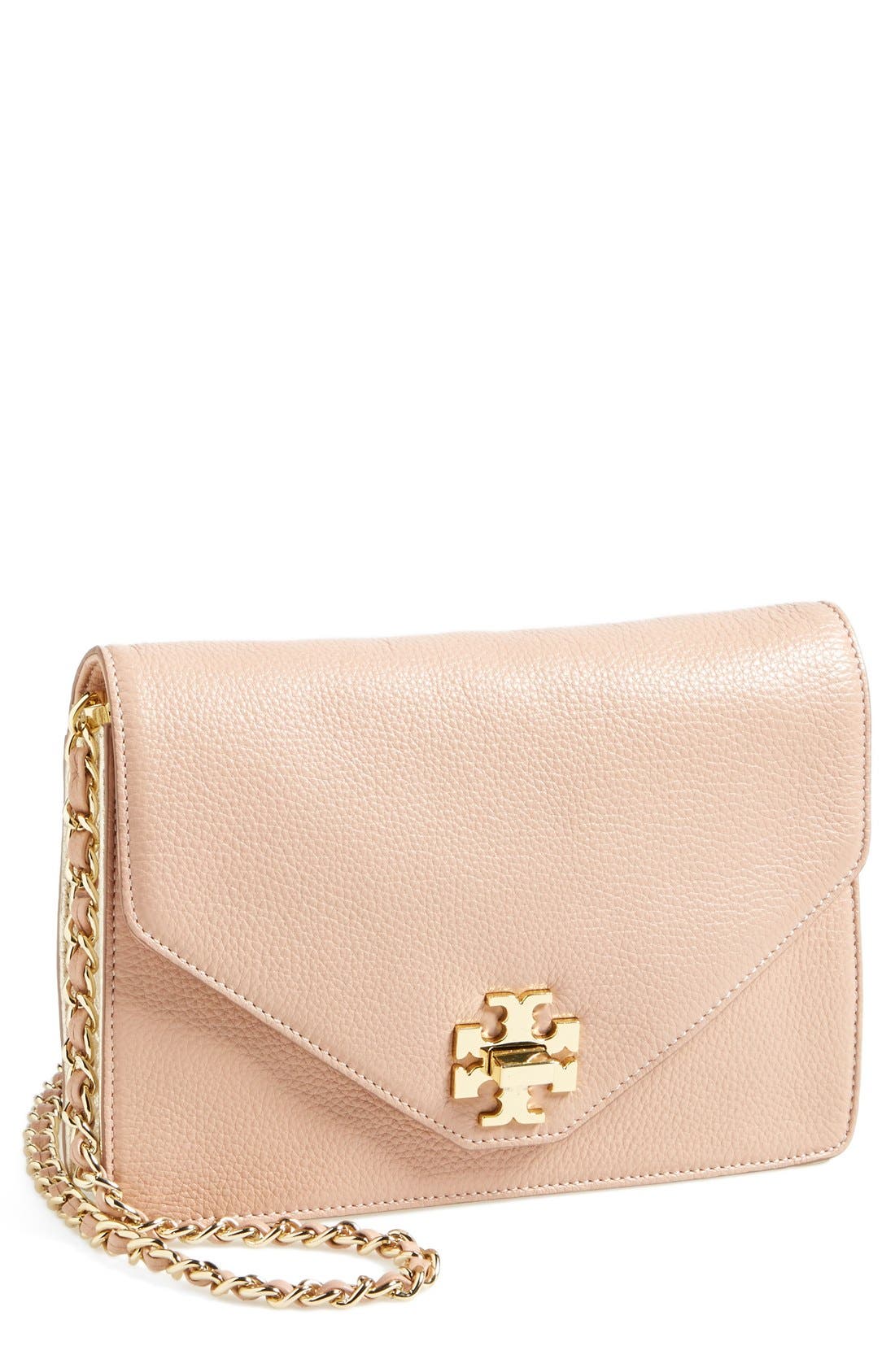 'Kira' Leather Crossbody, Main, color, INDIAN ROSE/ CHAMPAGNE GOLD