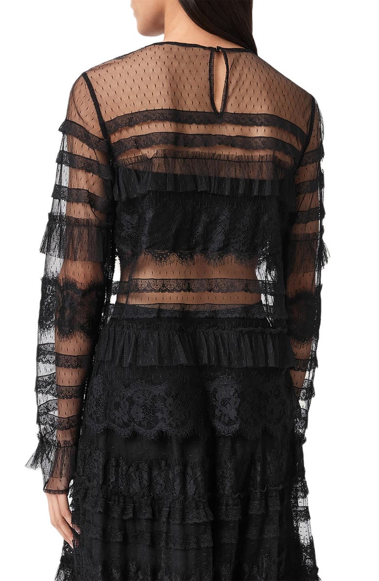 AllSaints Arlea Ruffle Tulle Top, Alternate, color, Black