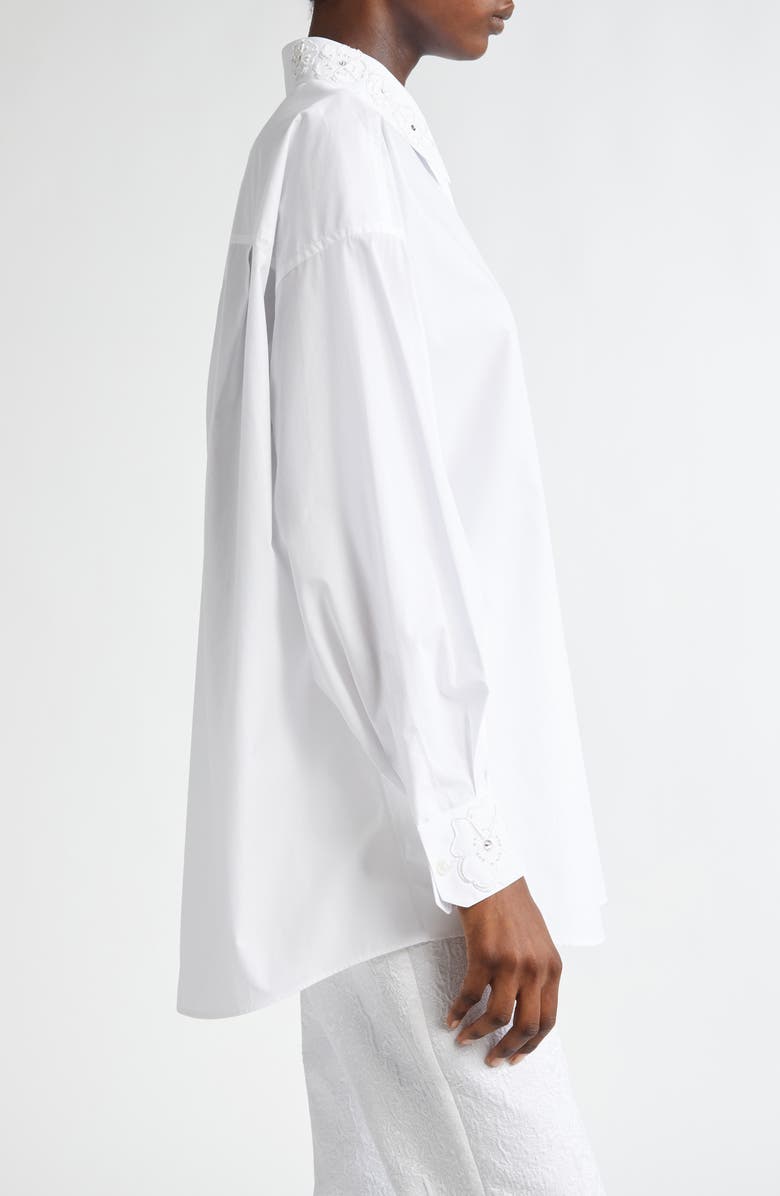 Dolce&Gabbana Embroidered Trim Long Sleeve Cotton Poplin Button-Up Shirt, Alternate, color, W0800 Bianco Ottico