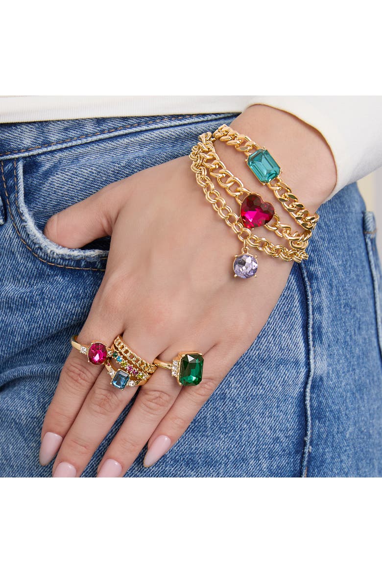 Gemstone Charm Chain Bracelet, 3-Piece, Alternate, color, Gold