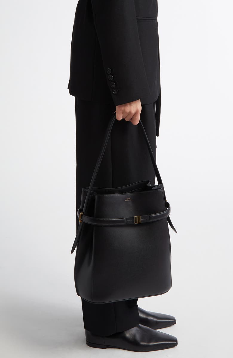 TOTEME Belted Leather Bucket Bag, Alternate, color, Black
