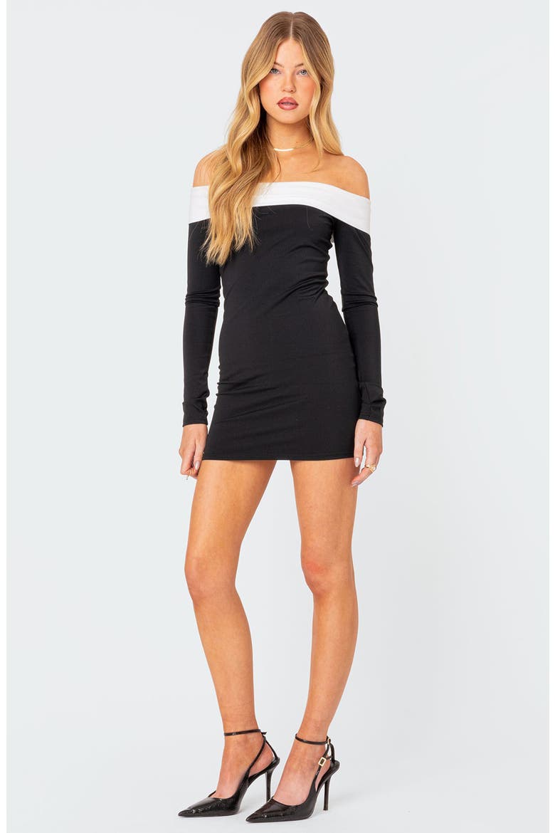 Yolanda Off the Shoulder Long Sleeve Minidress, Alternate, color, BLACK-AND-WHITE
