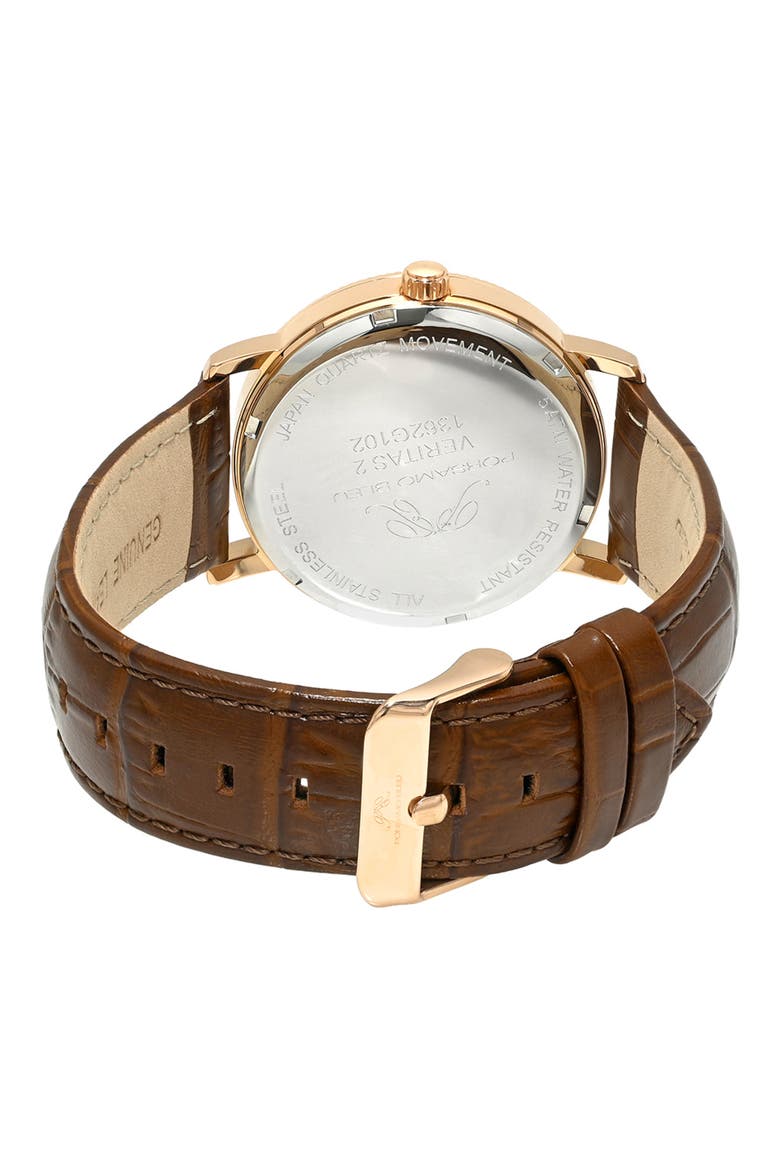 Veritas 2 Croc Embossed Leather Strap Watch, 40mm, Alternate, color, ROSE/ BROWN