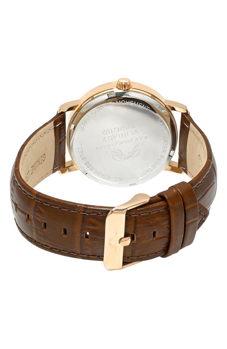PORSAMO BLEU Veritas 2 Croc Embossed Leather Strap Watch, 40mm, Alternate, color, Rose/ Brown