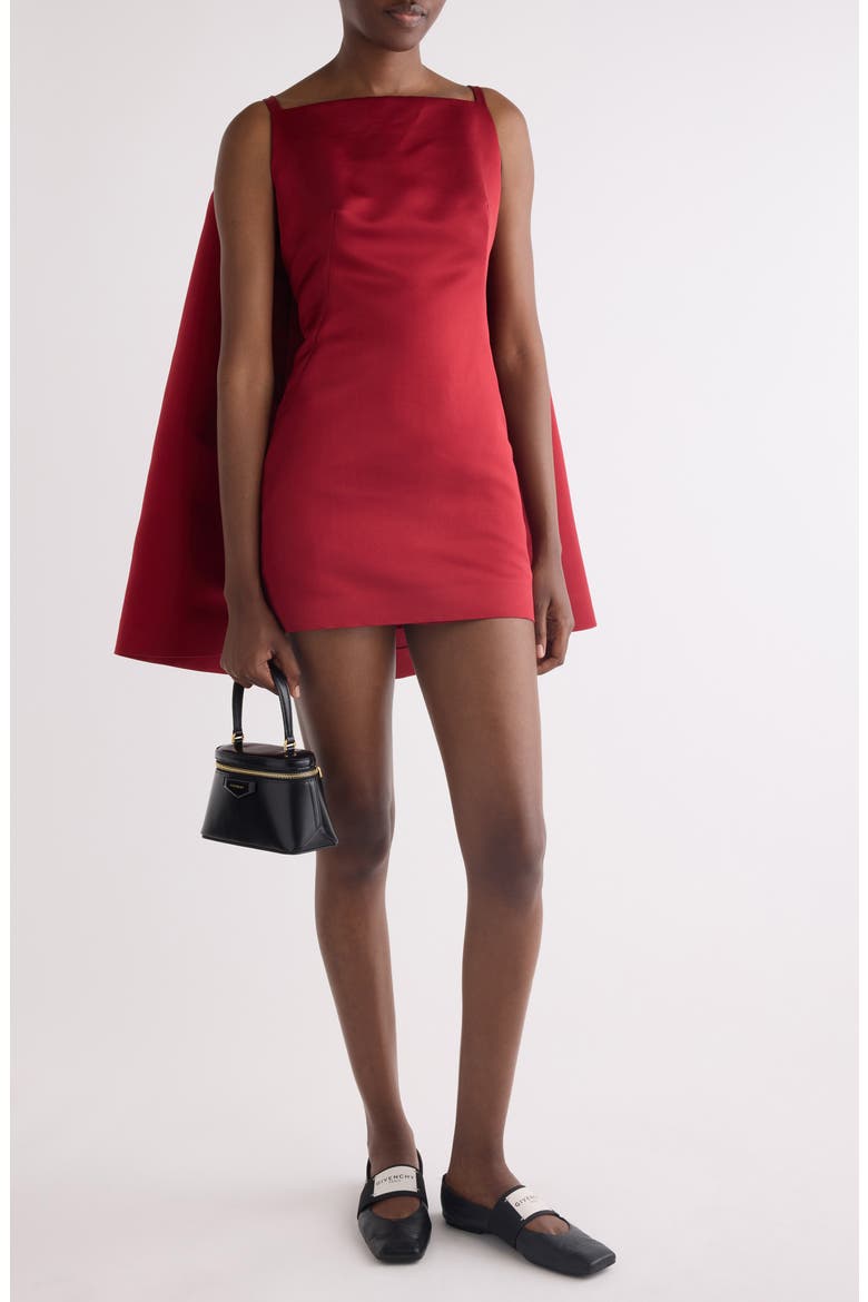 Silk Satin Cape Minidress, Alternate, color, DARK RED