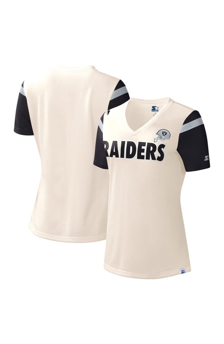 STARTER Women's Starter White Las Vegas Raiders Kick Start V-Neck T-Shirt, Main, color, 
