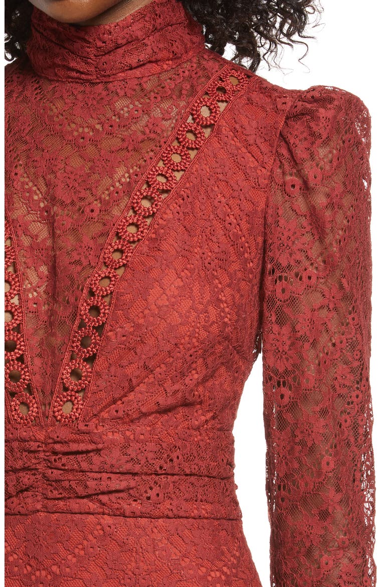 Celia Lace Long Sleeve Cotton Blend Cocktail MInidress, Alternate, color, RUSSET