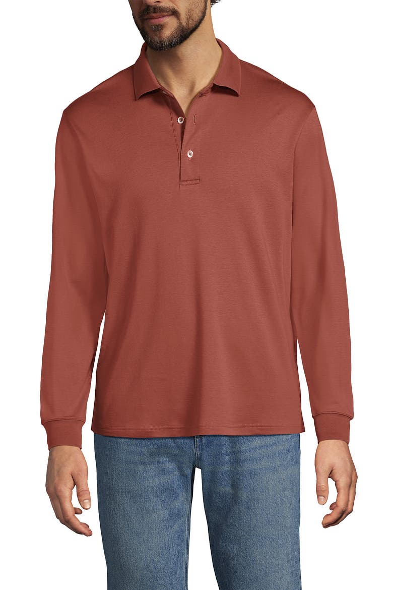 Long Sleeve Cotton Supima Polo Shirt, Main, color, Earthen Clay