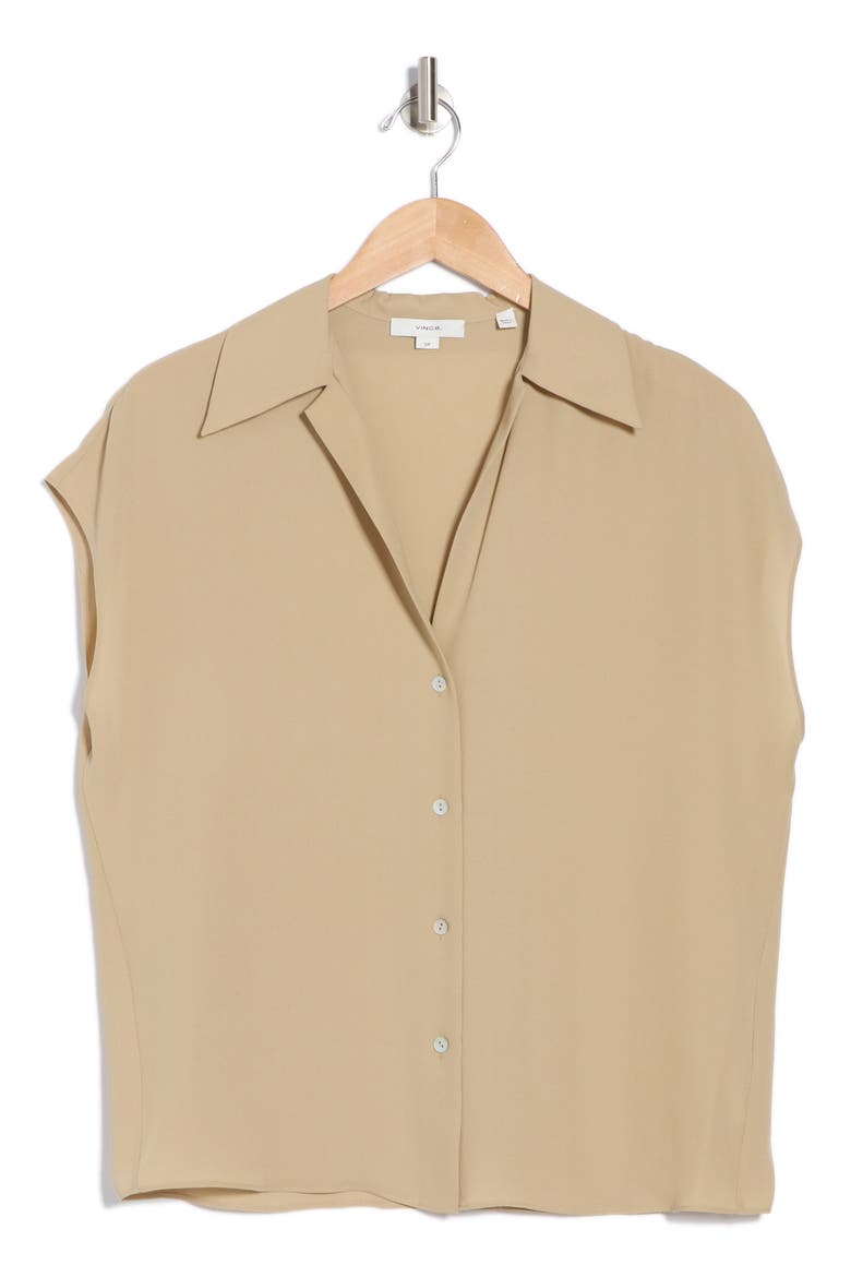 Cap Sleeve Button Front Top, Alternate, color, BEIGE STONE