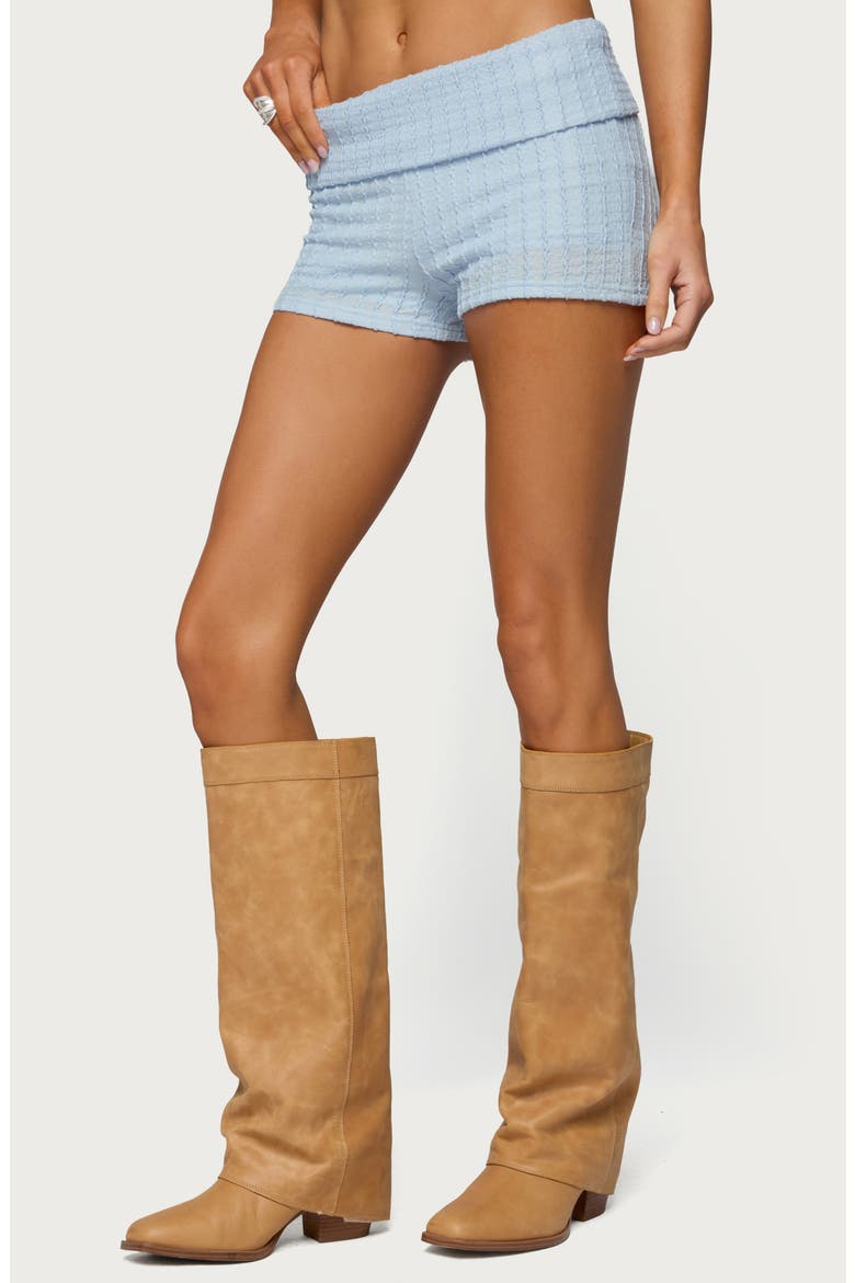Iyara Textured Foldover Shorts, Alternate, color, LIGHT-BLUE