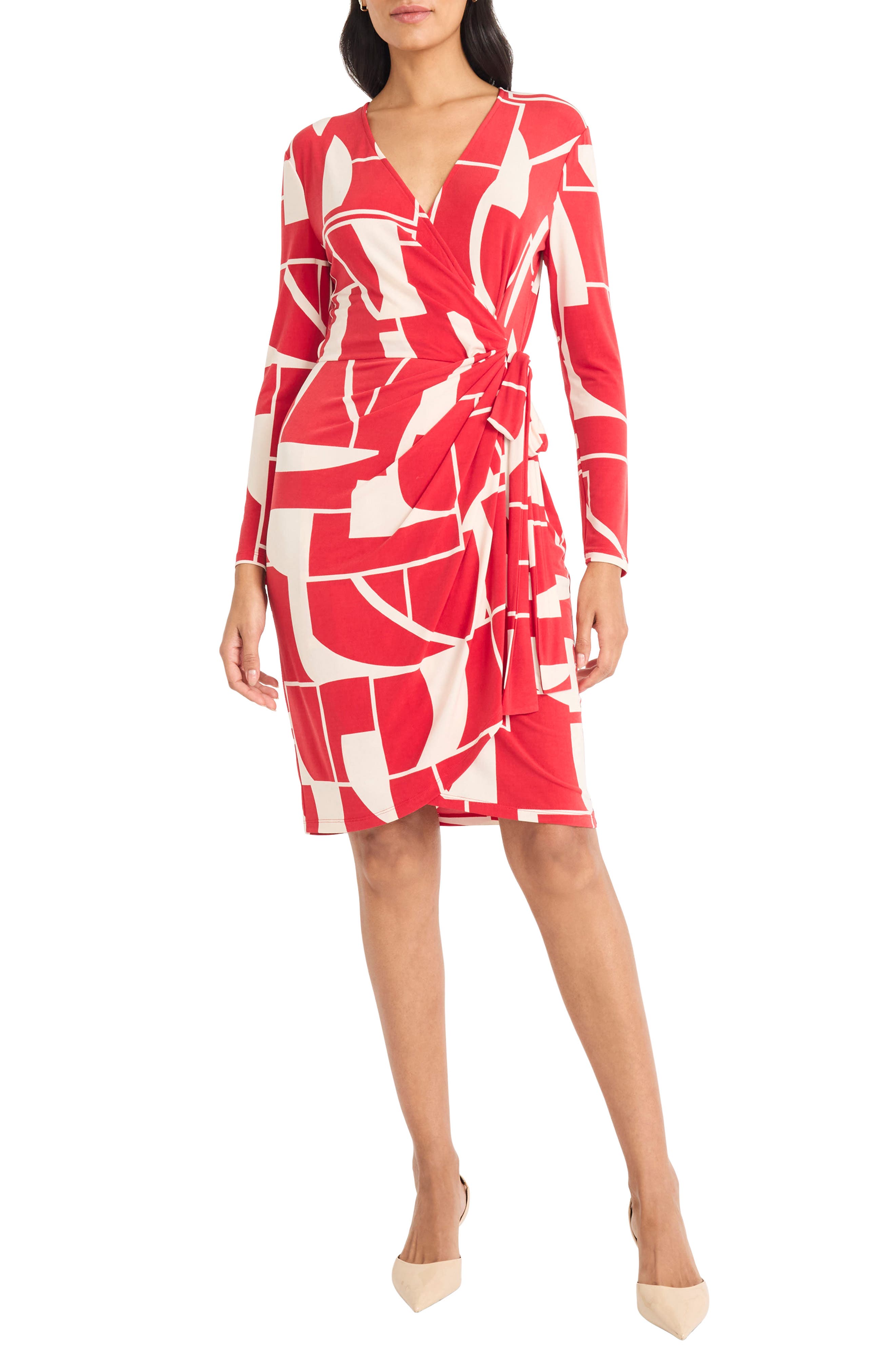 Maggy London Geometric Print Long Sleeve Wrap Dress