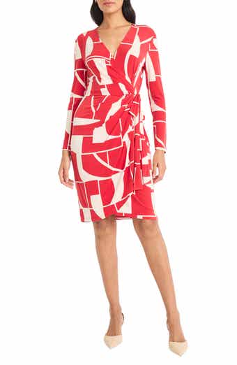 Maggy London Geometric Print Long Sleeve Wrap Dress