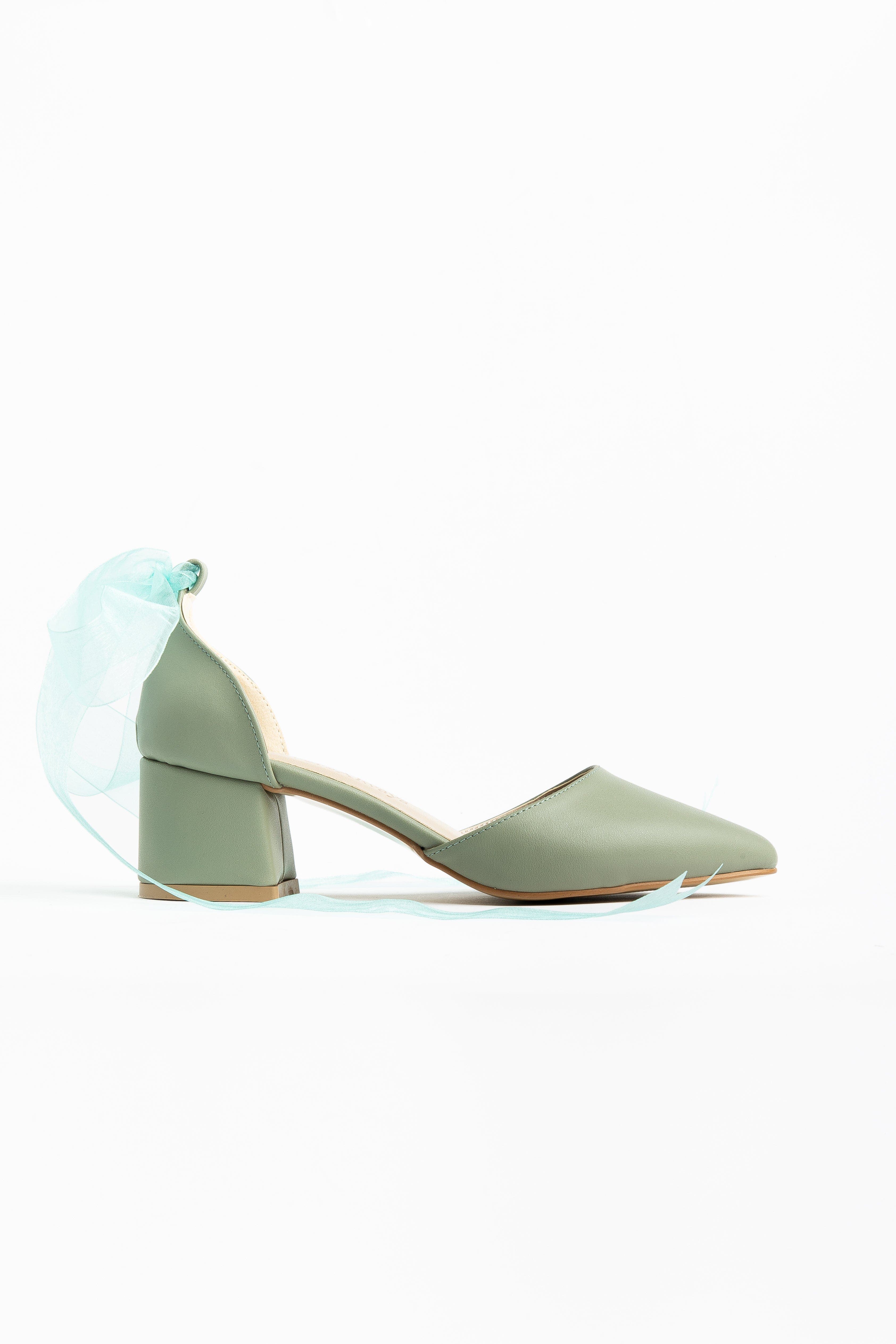 Forever & Always Shoes Fiona Low Block Heels with Ribbon, Alternate, color, Olive Green