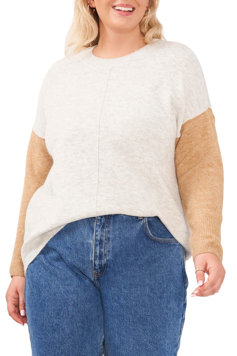 Extended Shoulder Colorblock Sweater, Main, color, SILVER HTHR/ LATTE HTHR