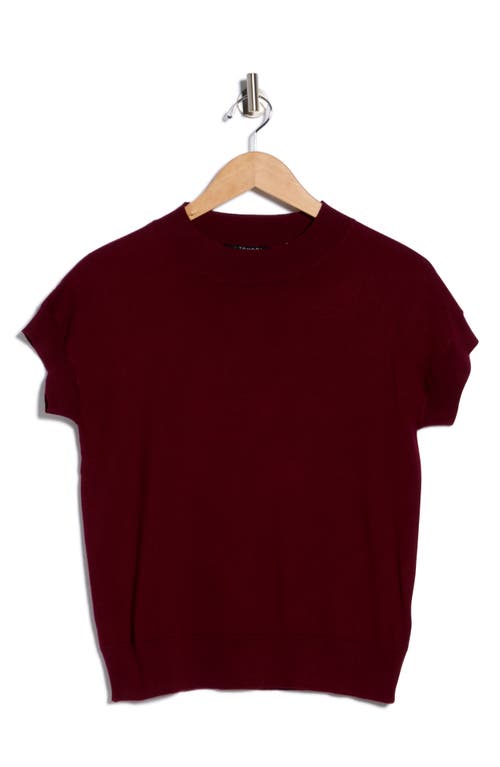 T Tahari Short Sleeve Crew Sweater In Burgundy
