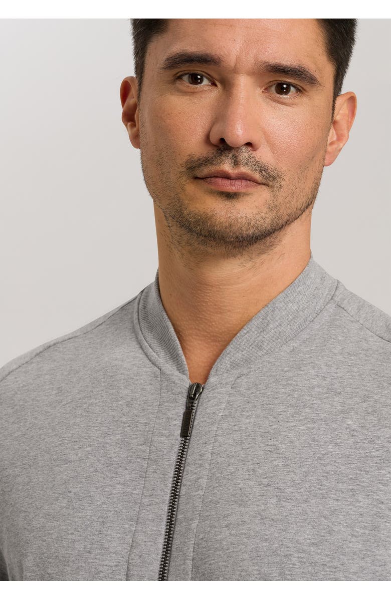 Hanro Living Cotton Zip-Up Jacket, Alternate, color, Grey Melange