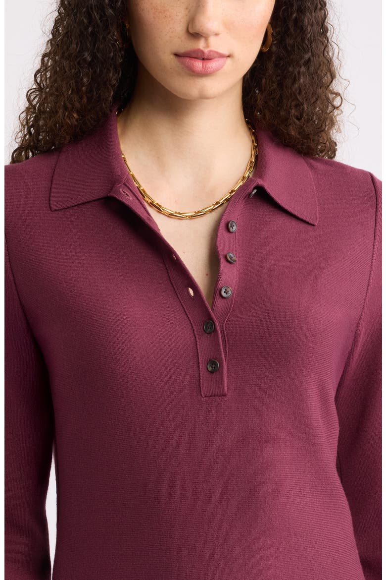 Polo Long Sleeve Minidress, Alternate, color, BURGUNDY FIG