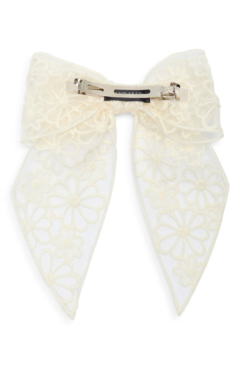 NATASHA Floral Embroidered Lace Bow Hair Barrette, Alternate, color, Ivory