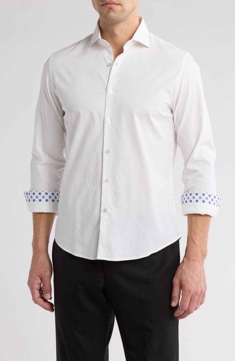 DENIM AND FLOWER White Service Long Sleeve Button-Up Shirt, Main, color, White